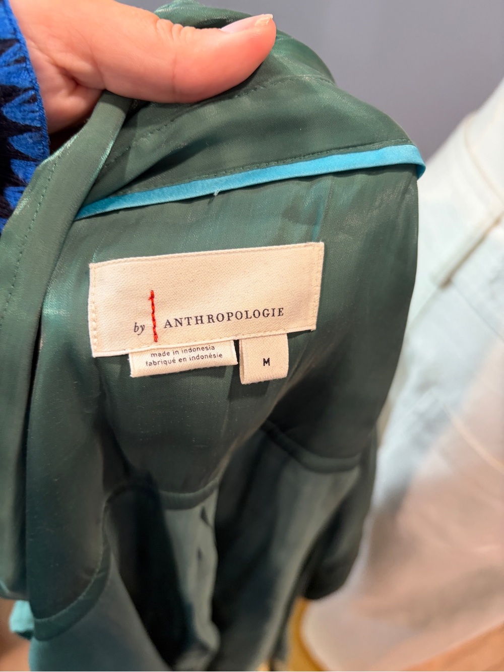 Anthropologie Emerald Green Semi Sheer Satin Button Down Blouse Size Medium - Picture 7 of 8